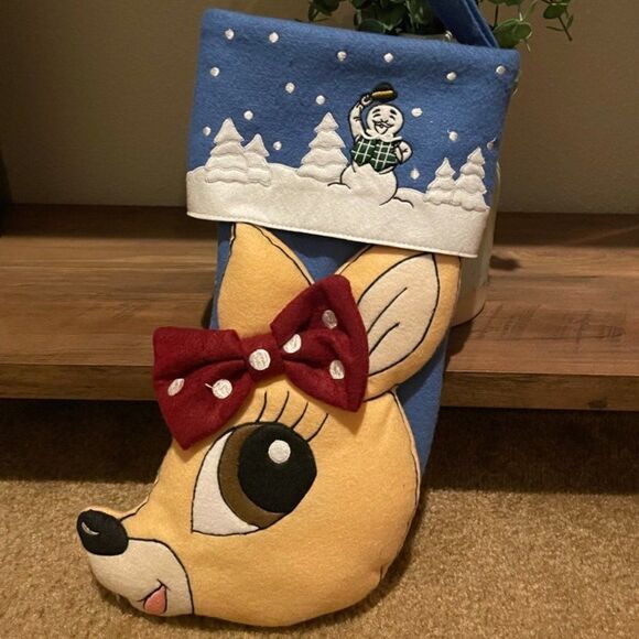 NWOT Reindeer Girl Stocking w/ a Bow - Picture 1 of 4